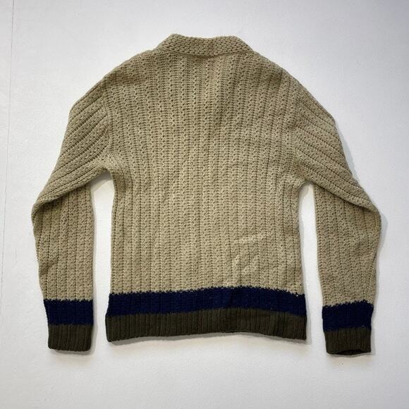 Vintage 60's Jantzen Wool Mens Sweater / XL / Mod Chunky Pullover Striped Beige - Picture 2 of 9